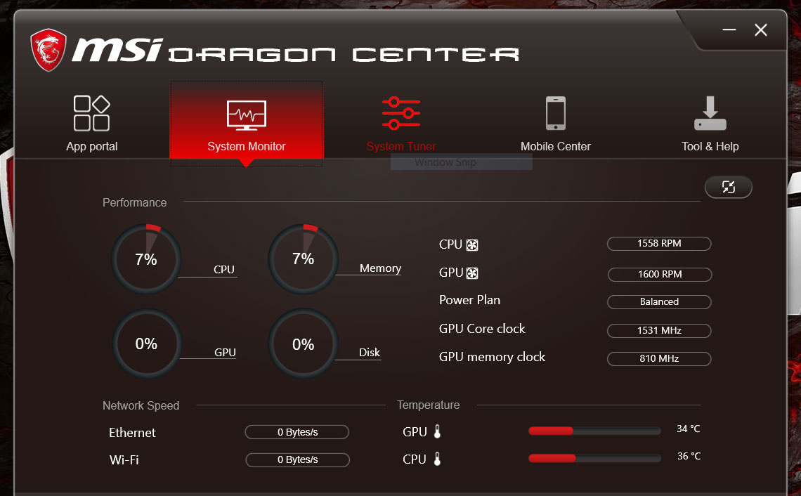 MSI Dragon Center Screenshot