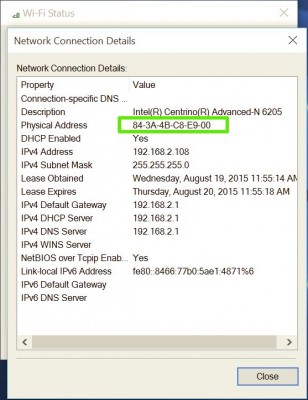 windows10 mac networkconnection mac address