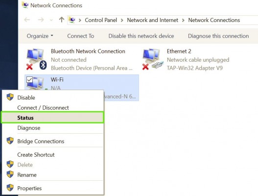 windows10 mac networkconnection status