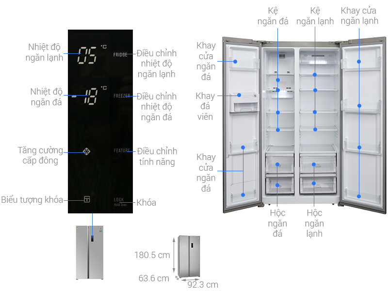 Kích thước tủ lạnh side by side ESE5301AG
