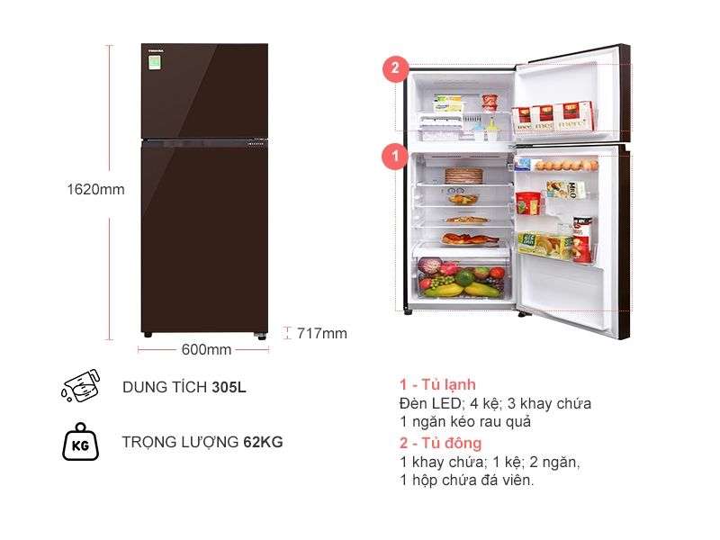 Tủ lạnh Toshiba Inverter 305 lít GR-AG36VUBZ (XB1) 