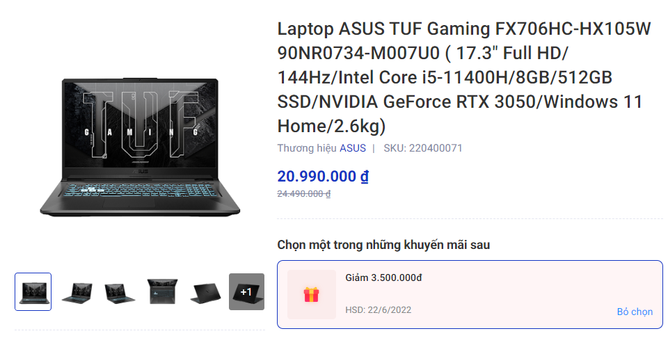 Laptop Asus TUF Gaming uu dai giam 3.5 trieu