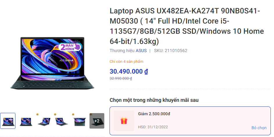 Laptop Asus Zenbook Duo uu dai giam 2.5 trieu