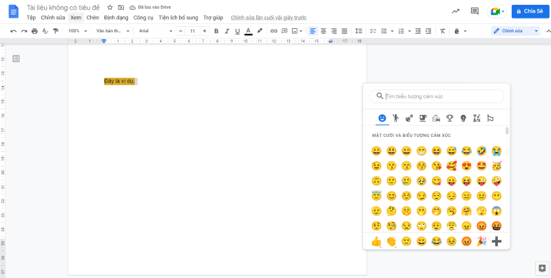 Biểu tượng cảm xúc emoji trên Google Docs