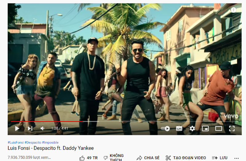 "Despacito" của Luis Fonsi feat. Daddy Yankee (7,9 tỷ lượt xem)