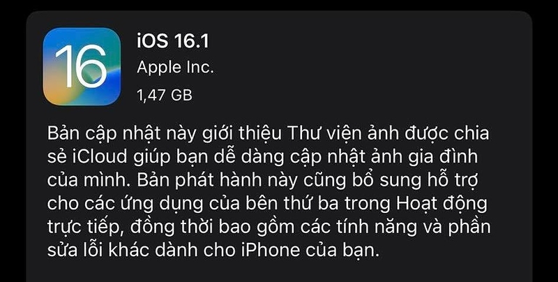 bản cập nhật iOS 16.1