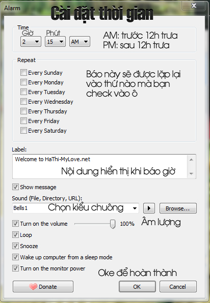 đặt báo thức laptop bằng
