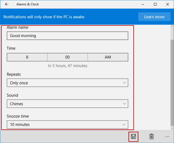 đặt báo thức laptop bằng Windows