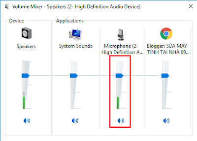 Vào Volume Mixer để test microphone