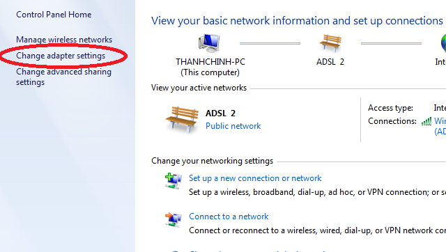 change adapter settings