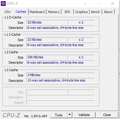 caches CPU-Z